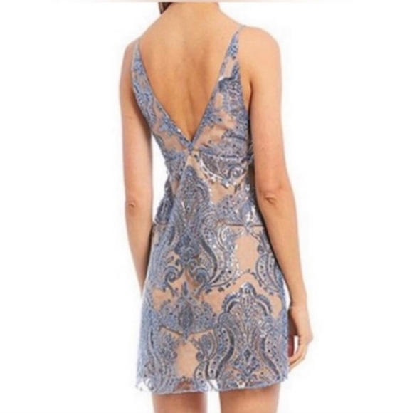 Free People Night Shimmers Pastel Blue Sequinced Mini Babydoll Dress. Size 4 - Picture 2 of 14